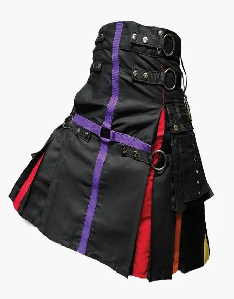 NYLON straps and a hybrid black rainbow kilt