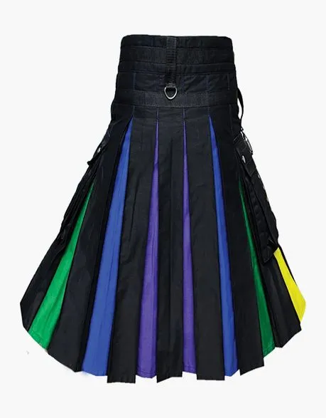 NYLON straps and a hybrid black rainbow kilt