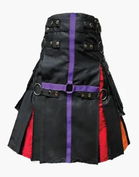 NYLON straps and a hybrid black rainbow kilt