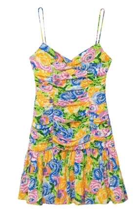 'Olivia' V-Neck Floral Printed Pleated Dress