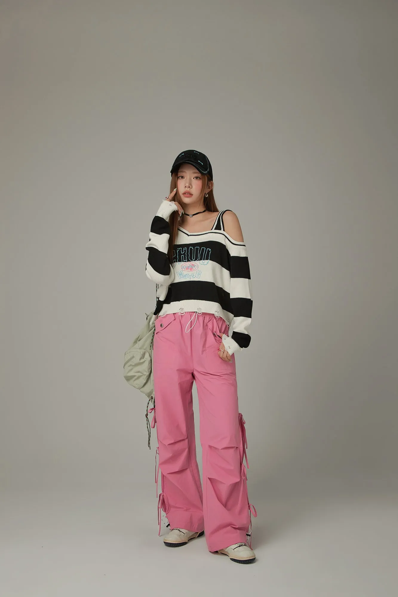 One Shoulder Cropped Loose Fit Knit Sweater