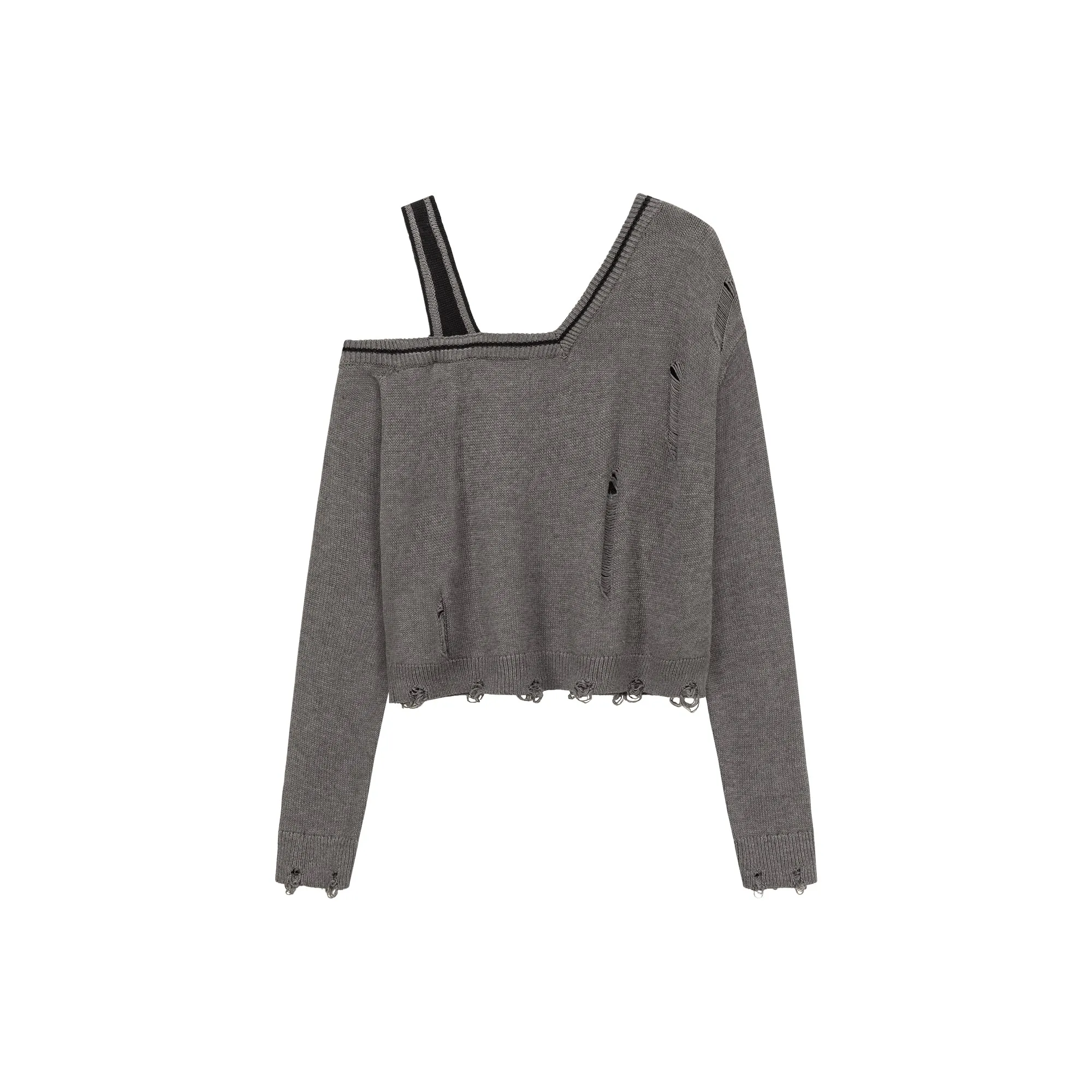 One Shoulder Cropped Loose Fit Knit Sweater