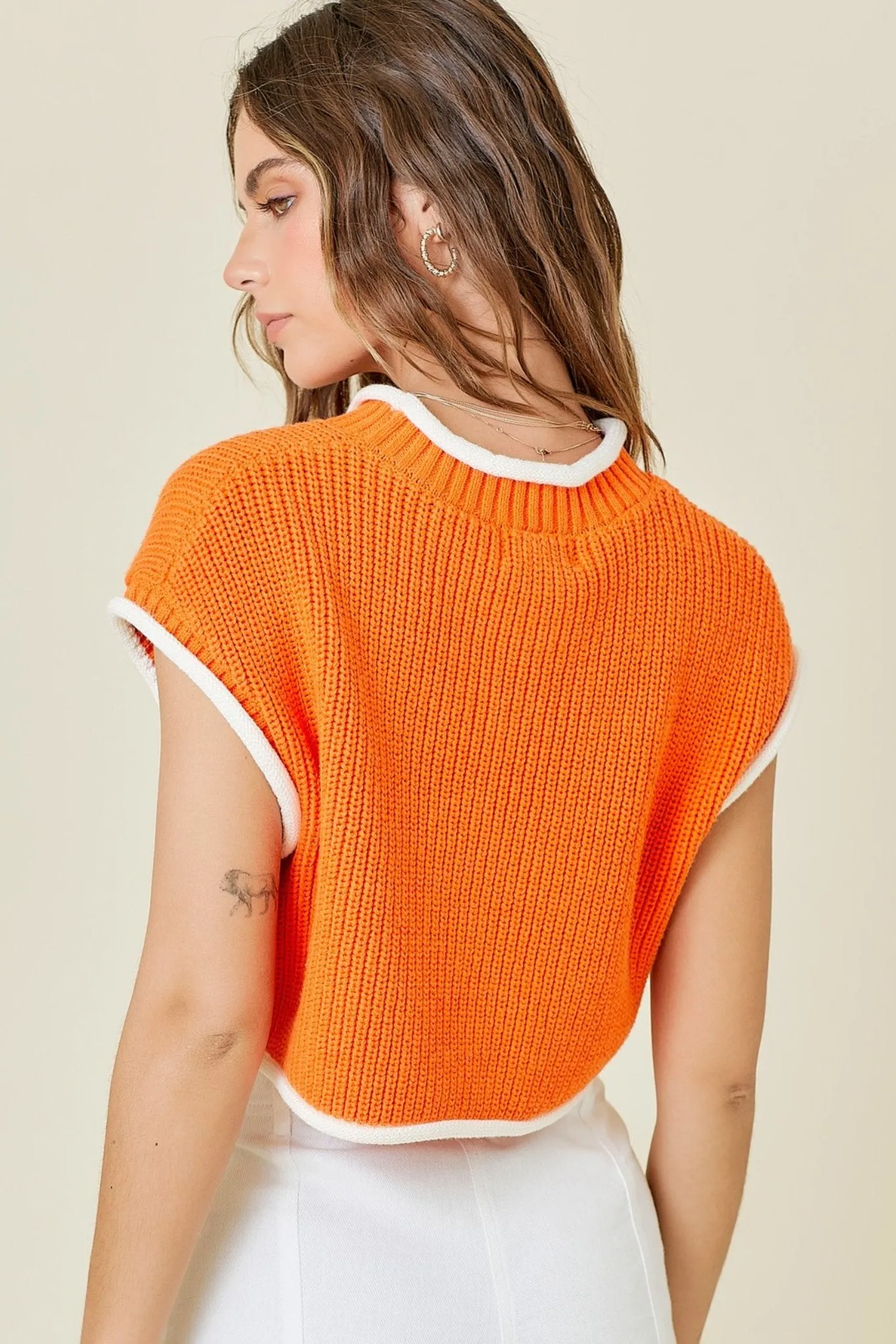 orange knit crop sweater