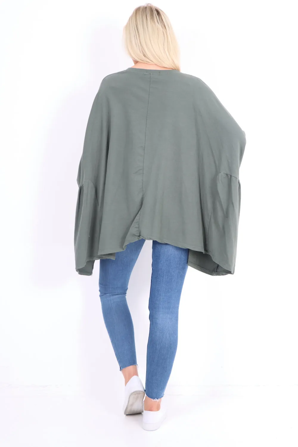 Oversized Round Neck Hanky Hem Tunic Top