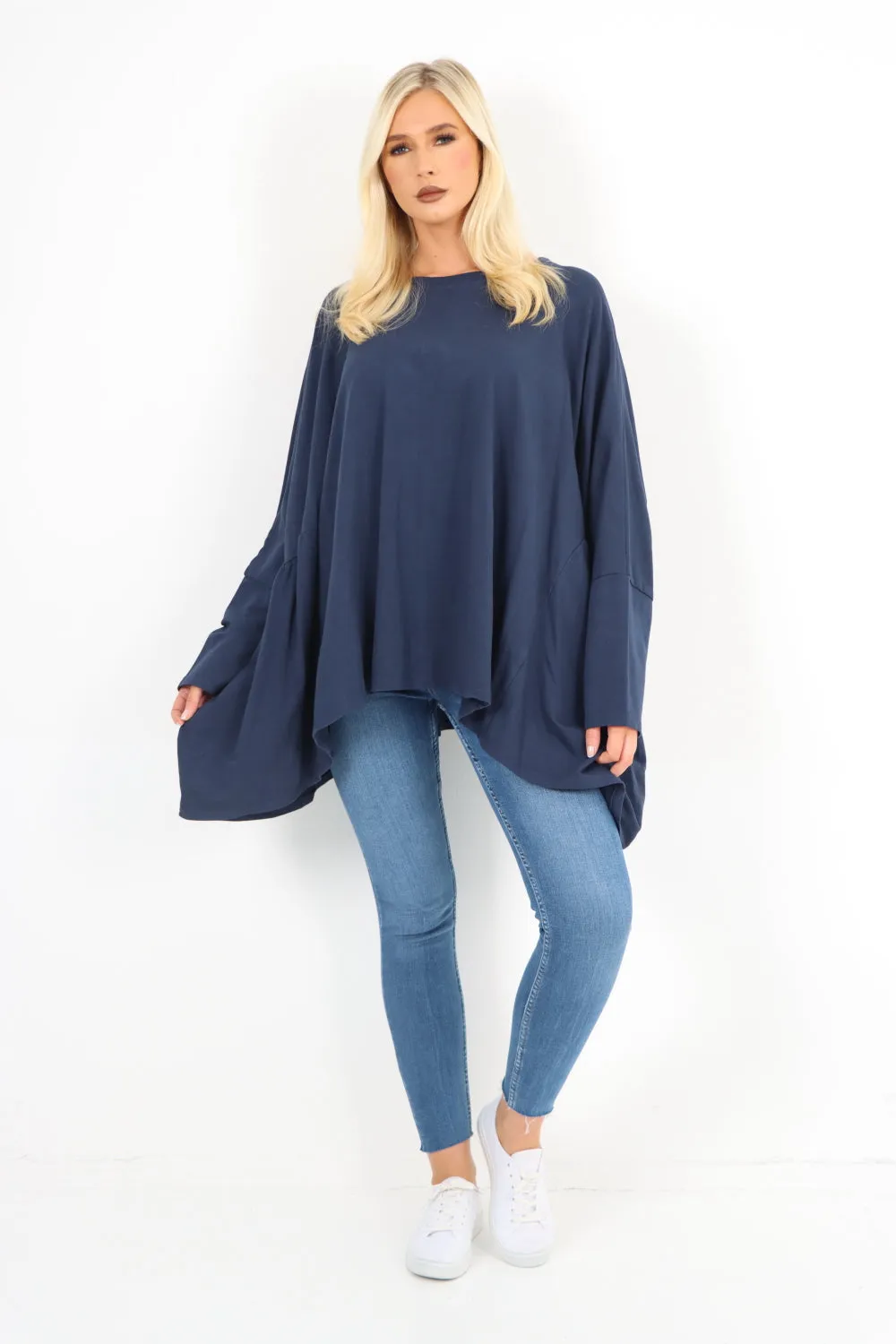 Oversized Round Neck Hanky Hem Tunic Top