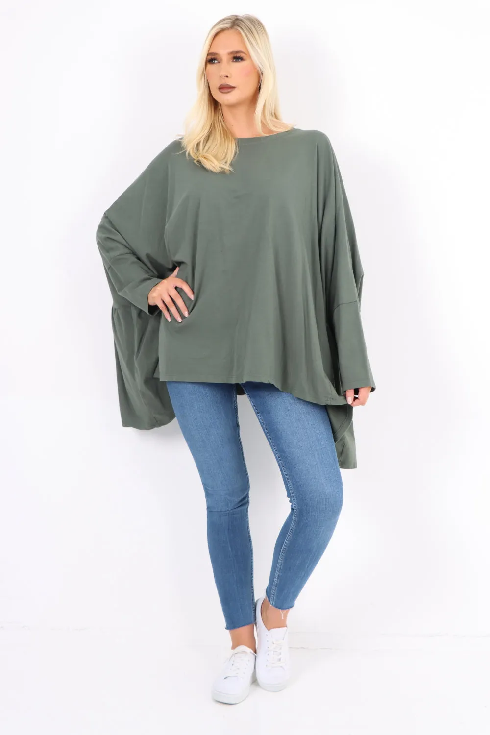 Oversized Round Neck Hanky Hem Tunic Top