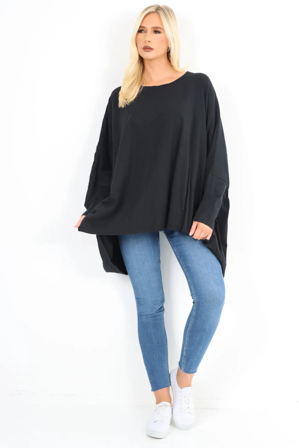 Oversized Round Neck Hanky Hem Tunic Top