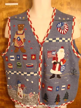 Patriotic 80s Christmas Sweater Vest