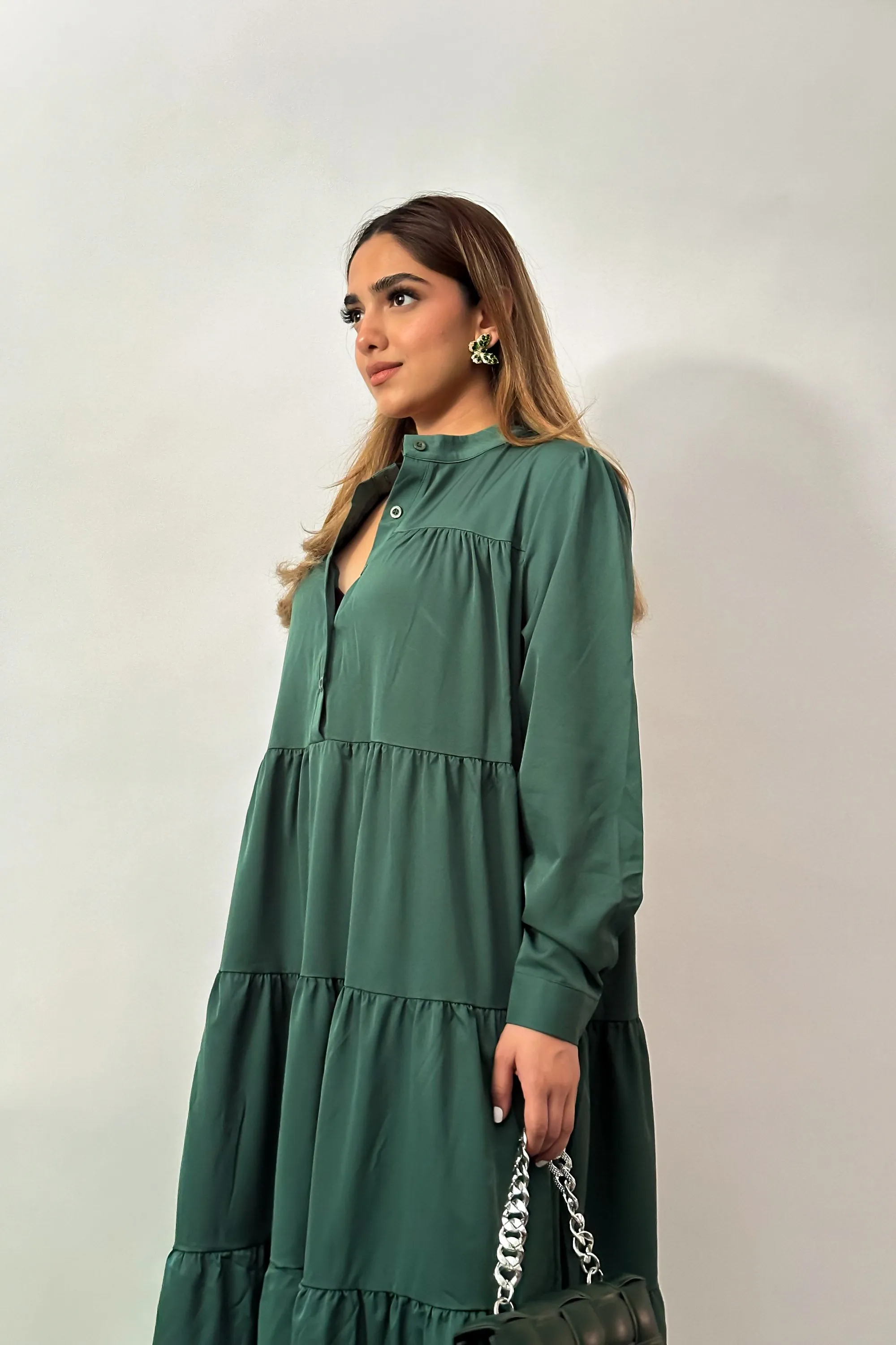 Pine Green Tiered Dress