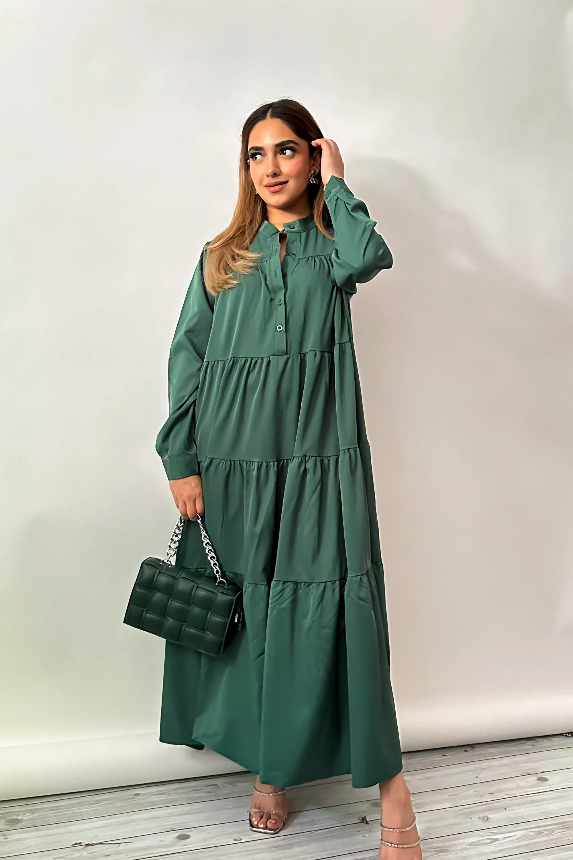 Pine Green Tiered Dress