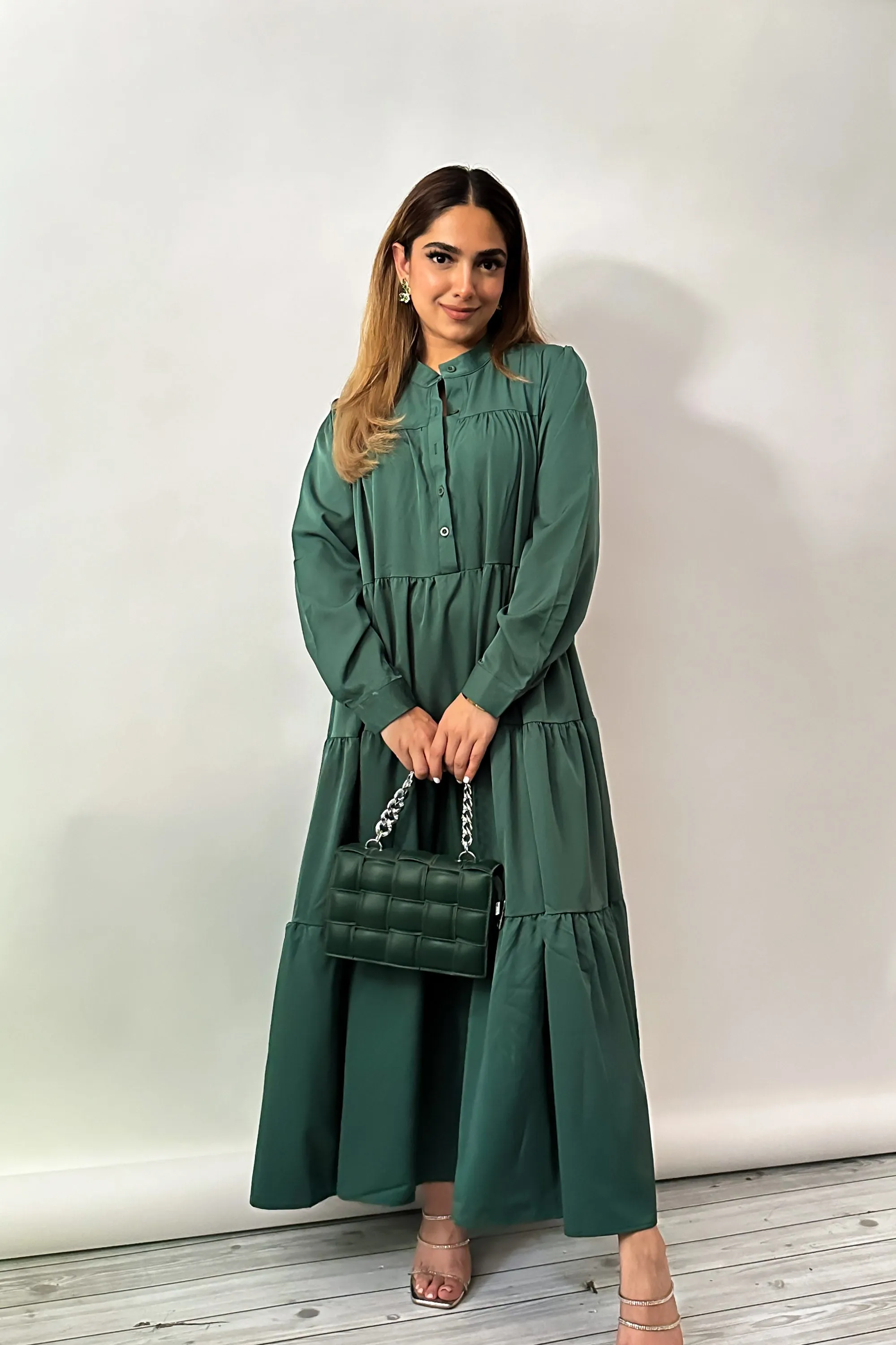 Pine Green Tiered Dress