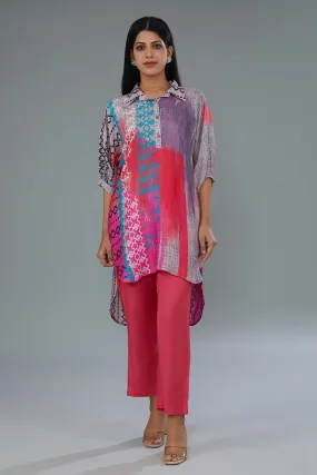 Pink Printed High-Low Tunic & Pant Set