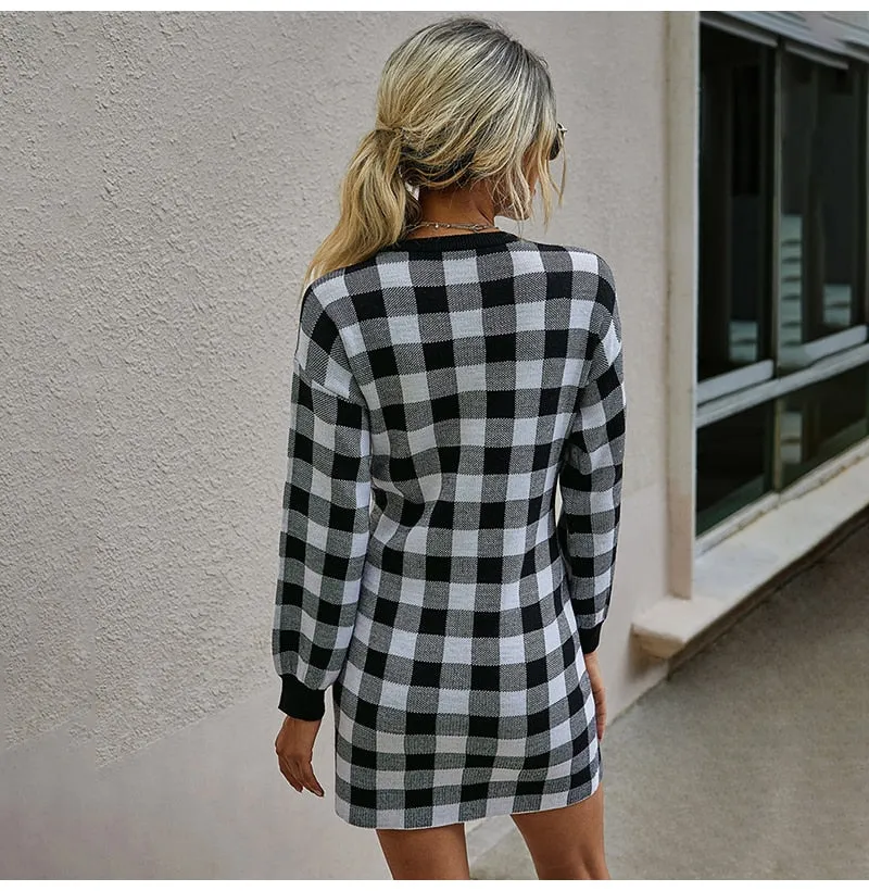 Plaid Knit Sweater Dress