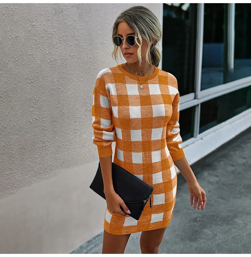 Plaid Knit Sweater Dress