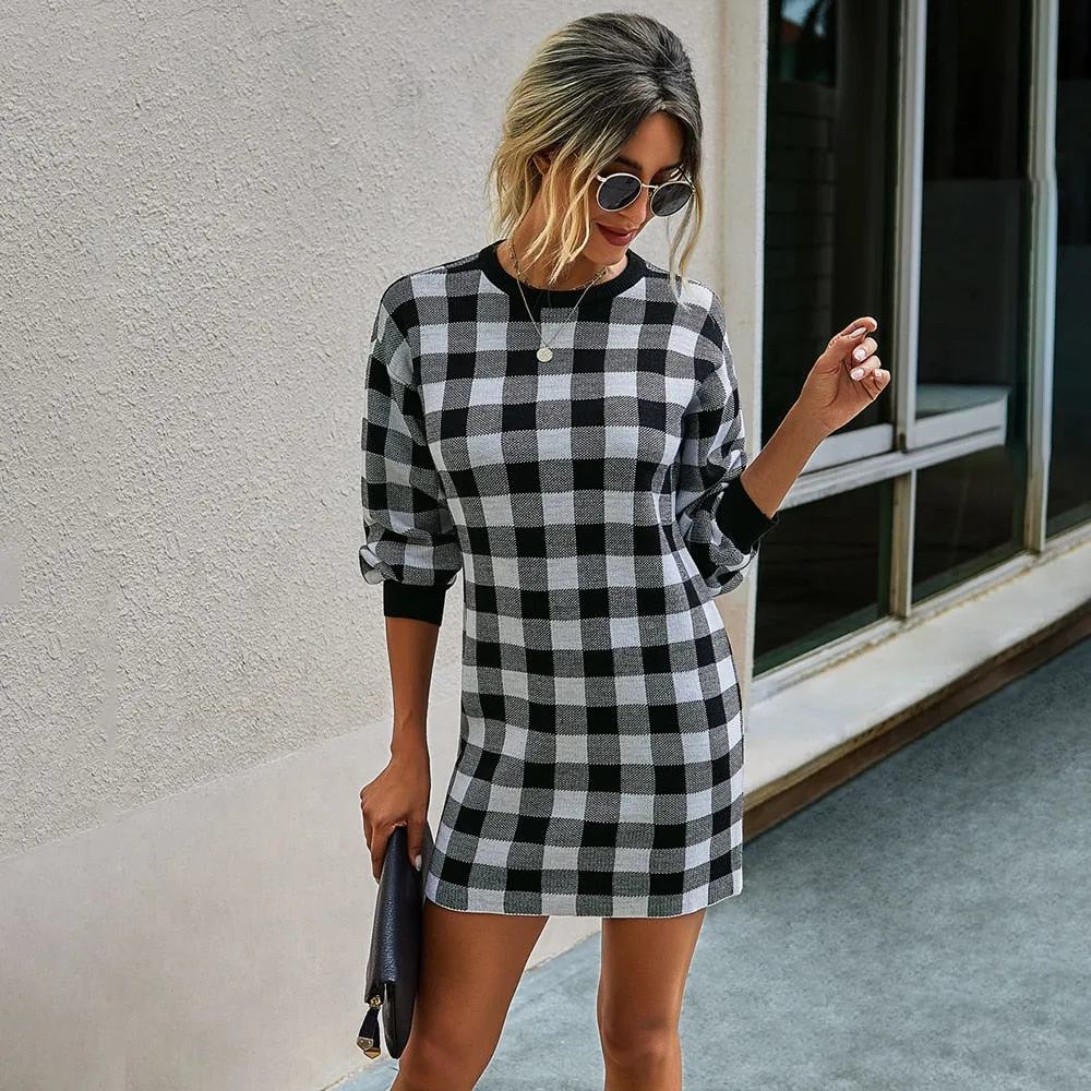 Plaid Knit Sweater Dress