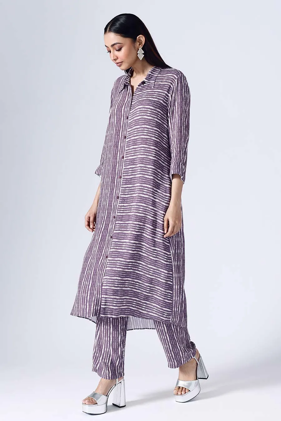 Plum Shibori Long Tunic & Pant Set