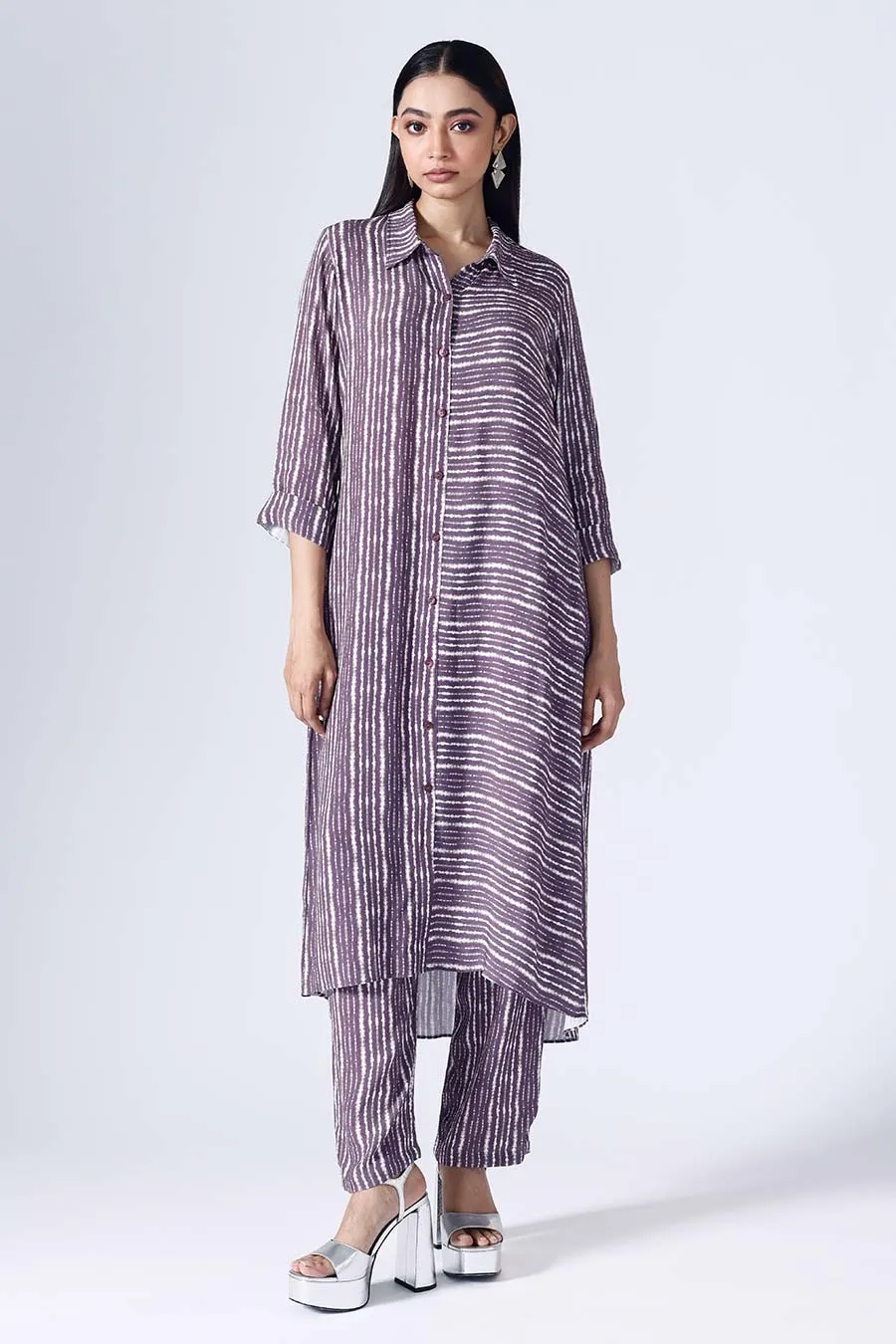 Plum Shibori Long Tunic & Pant Set