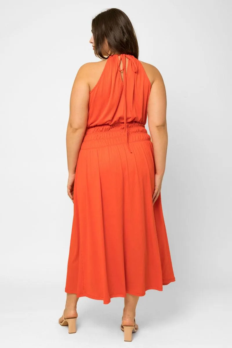 Plus Size Ribbed Halter Elastic Waist Maxi Dress