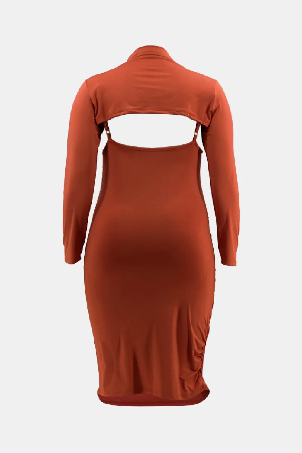 Plus Size Ruched Bodycon Dress and Bolero Set