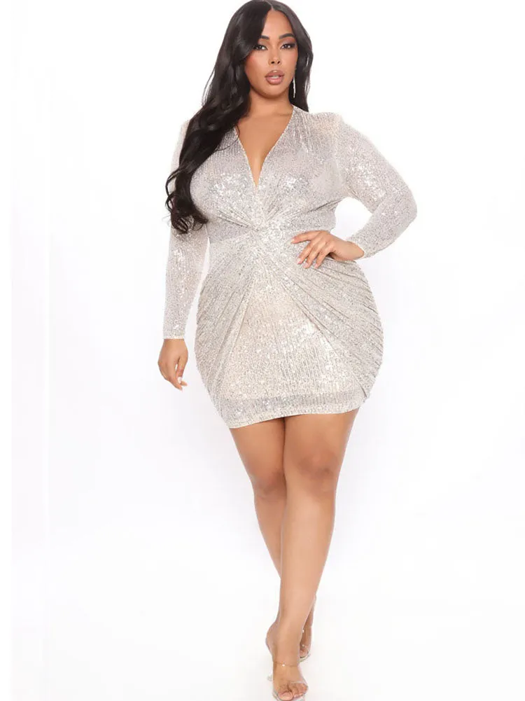 Plus Size Sequins Glitter Bodycon Mini Dresses