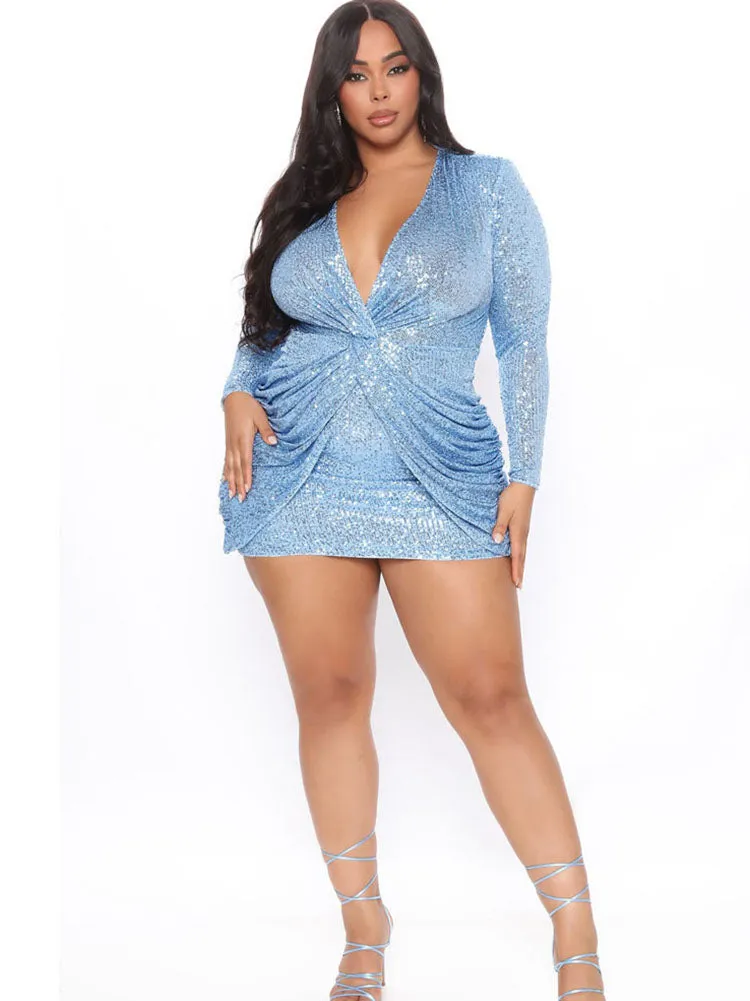 Plus Size Sequins Glitter Bodycon Mini Dresses