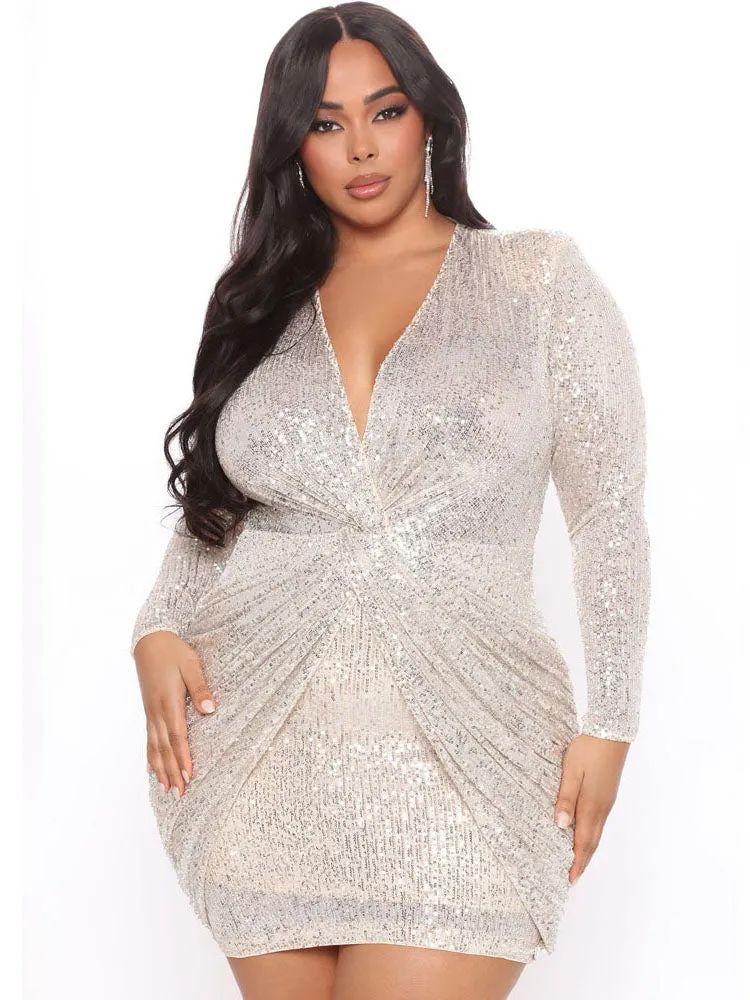 Plus Size Sequins Glitter Bodycon Mini Dresses