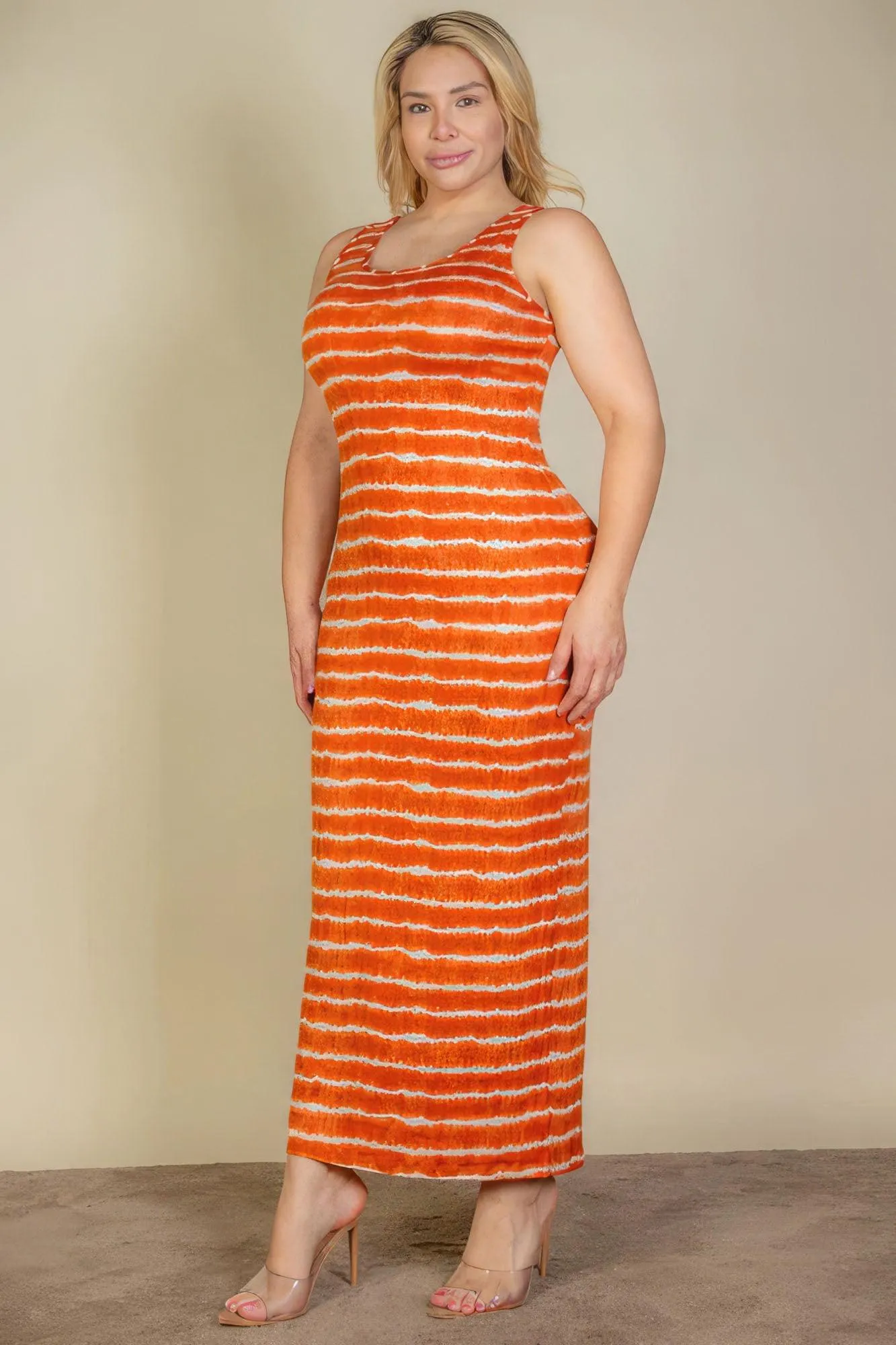 Plus Size Tie Dye Printed Tank Bodycon Maxi Dress