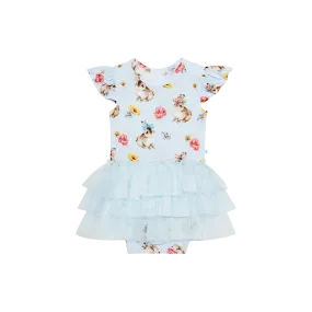 POS Tinsley Jane Blue Bunny Flower Print Onsie with Tulle