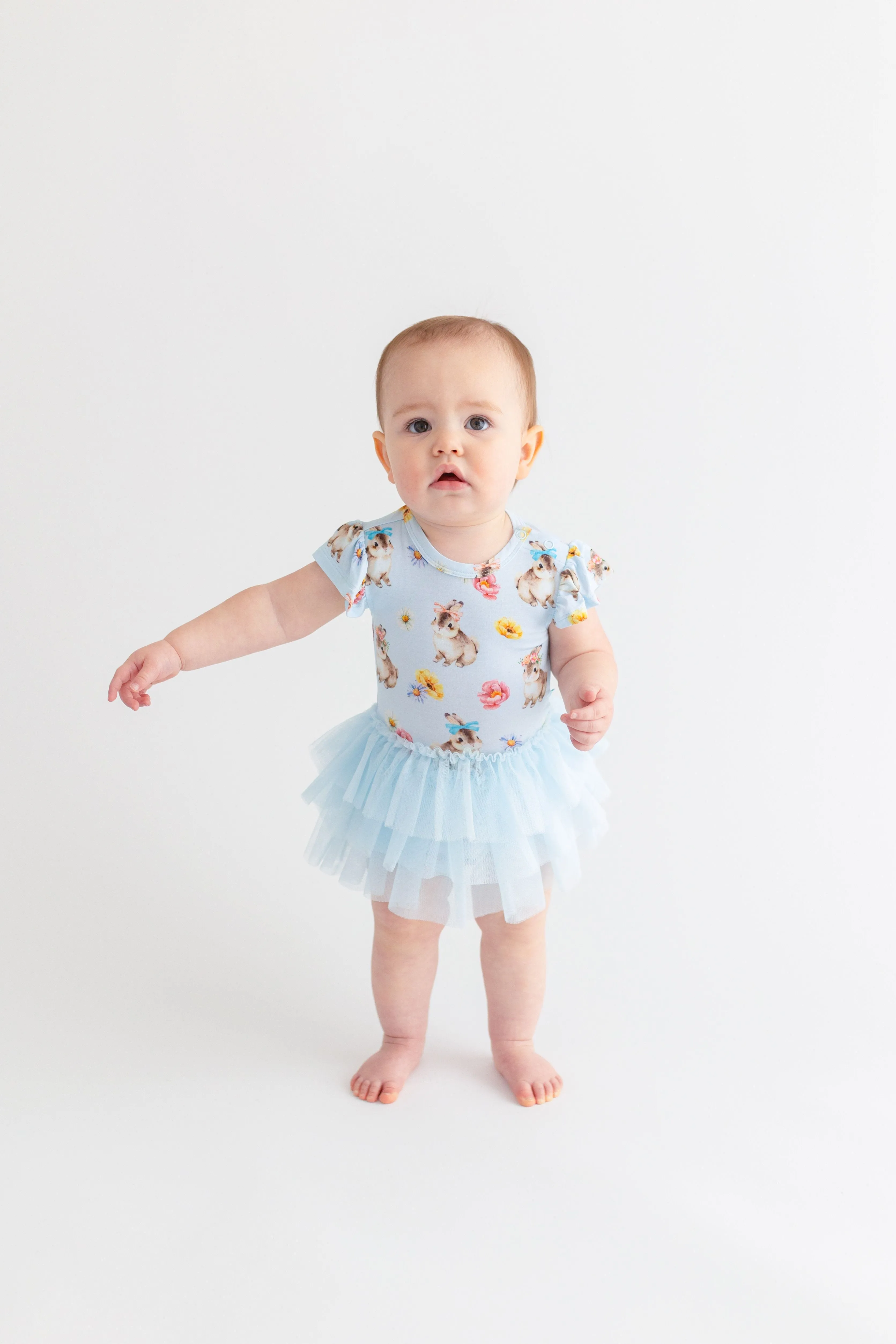 POS Tinsley Jane Blue Bunny Flower Print Onsie with Tulle