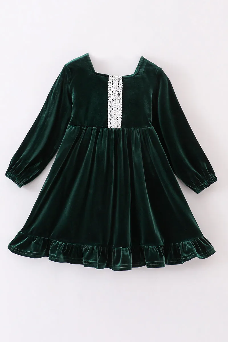 Premium Forest velvet lace girl dress