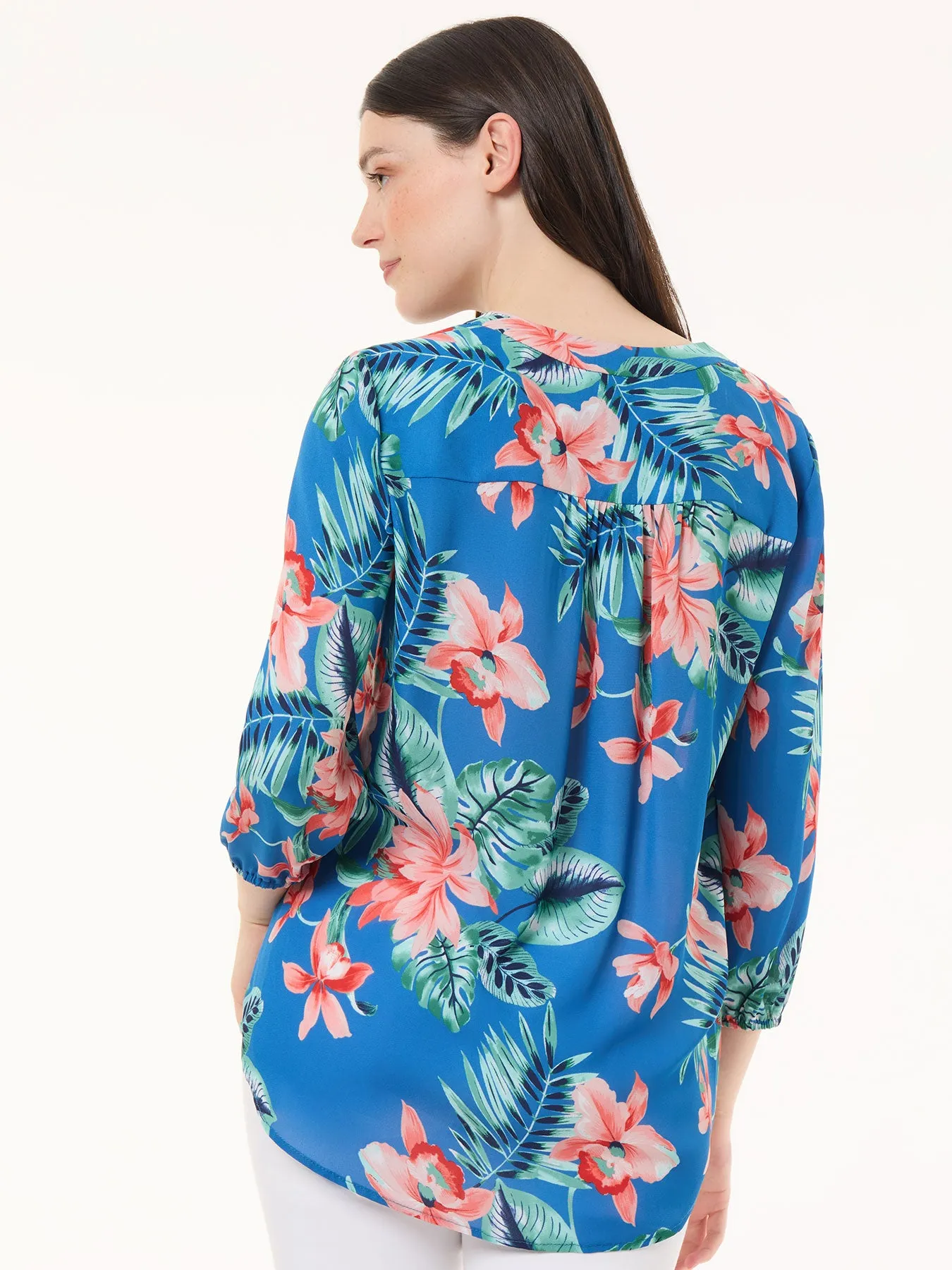 Printed V-Neck Kelly Blouse, Crepe de Chine