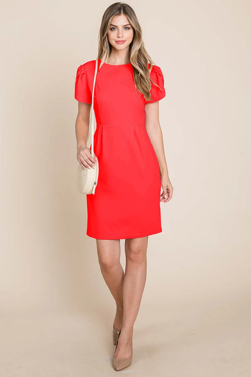 Puff Sleeve Short Bodycon Dress with Hidden Zipper