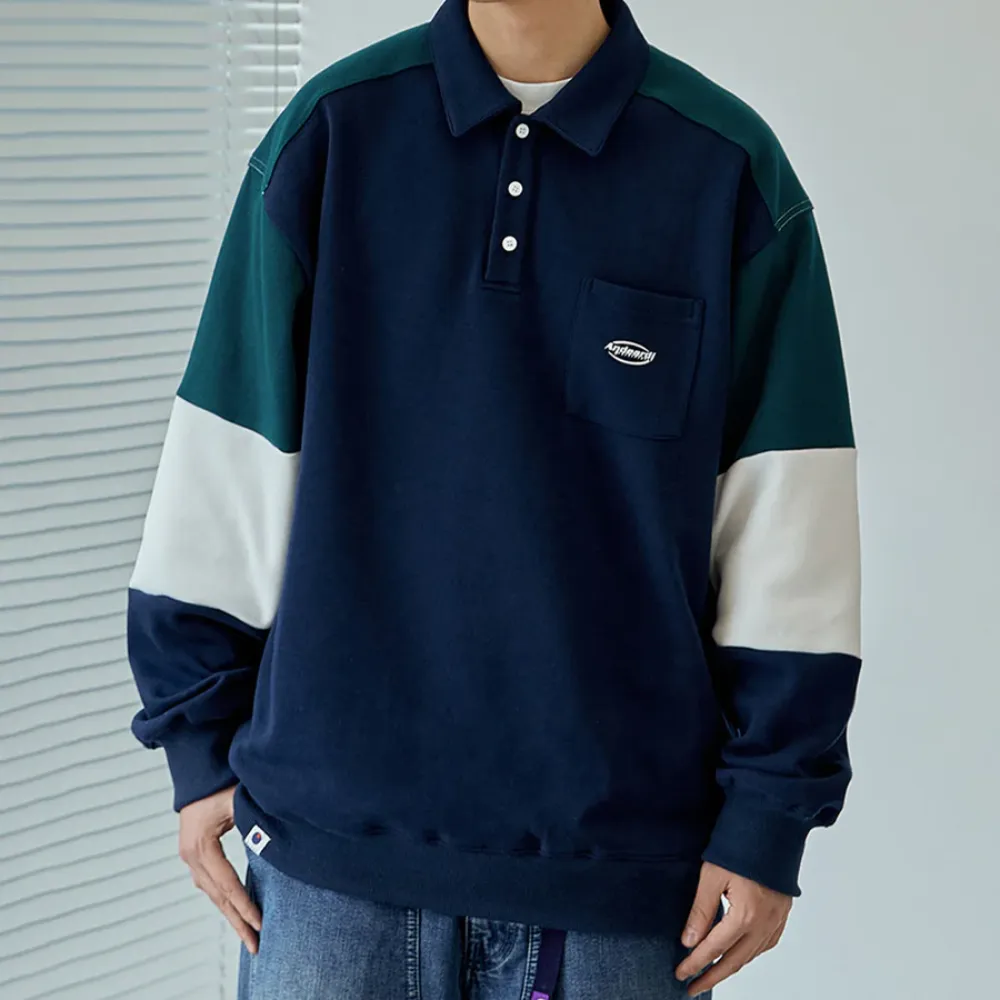 "Japanese Splicing Simple Polo" Sweatshirt