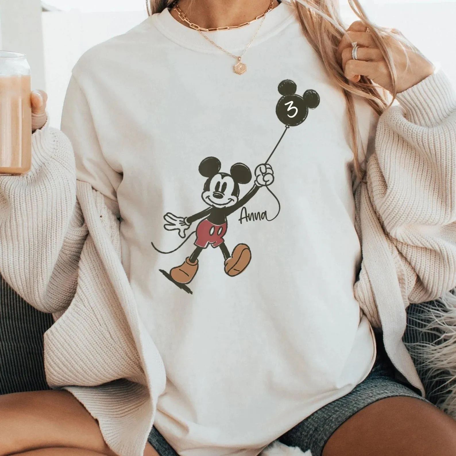 "Mickey Mouse Balloon Birthday" Sweatshirts - Custom Kid Name Age Mickey Mouse With Balloon