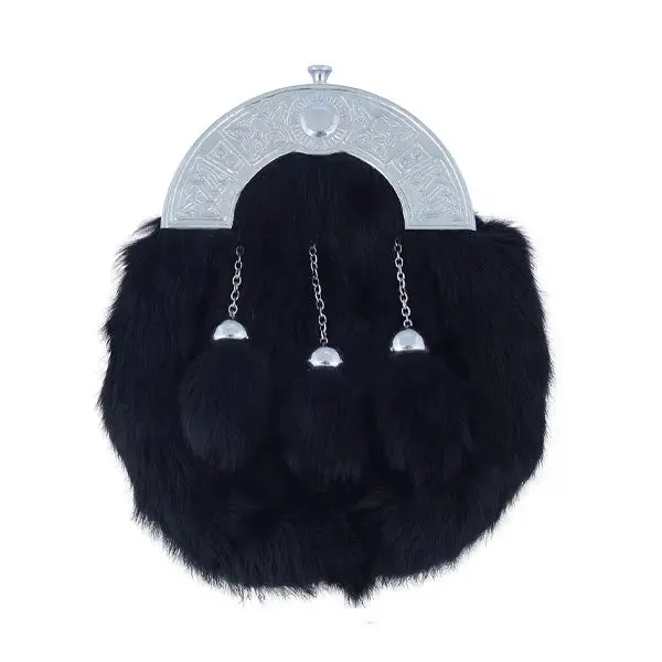 Rabbit Black Fur Leather Sporran