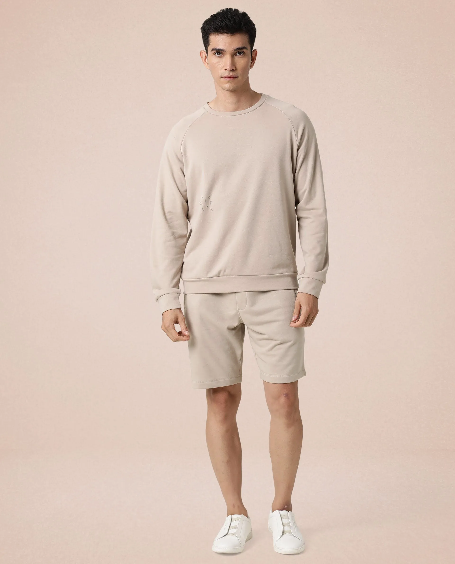 Rare Rabbit Articale Men's Arum Sand Beige Cotton Fabric Full Sleeves Solid Sweatshirt