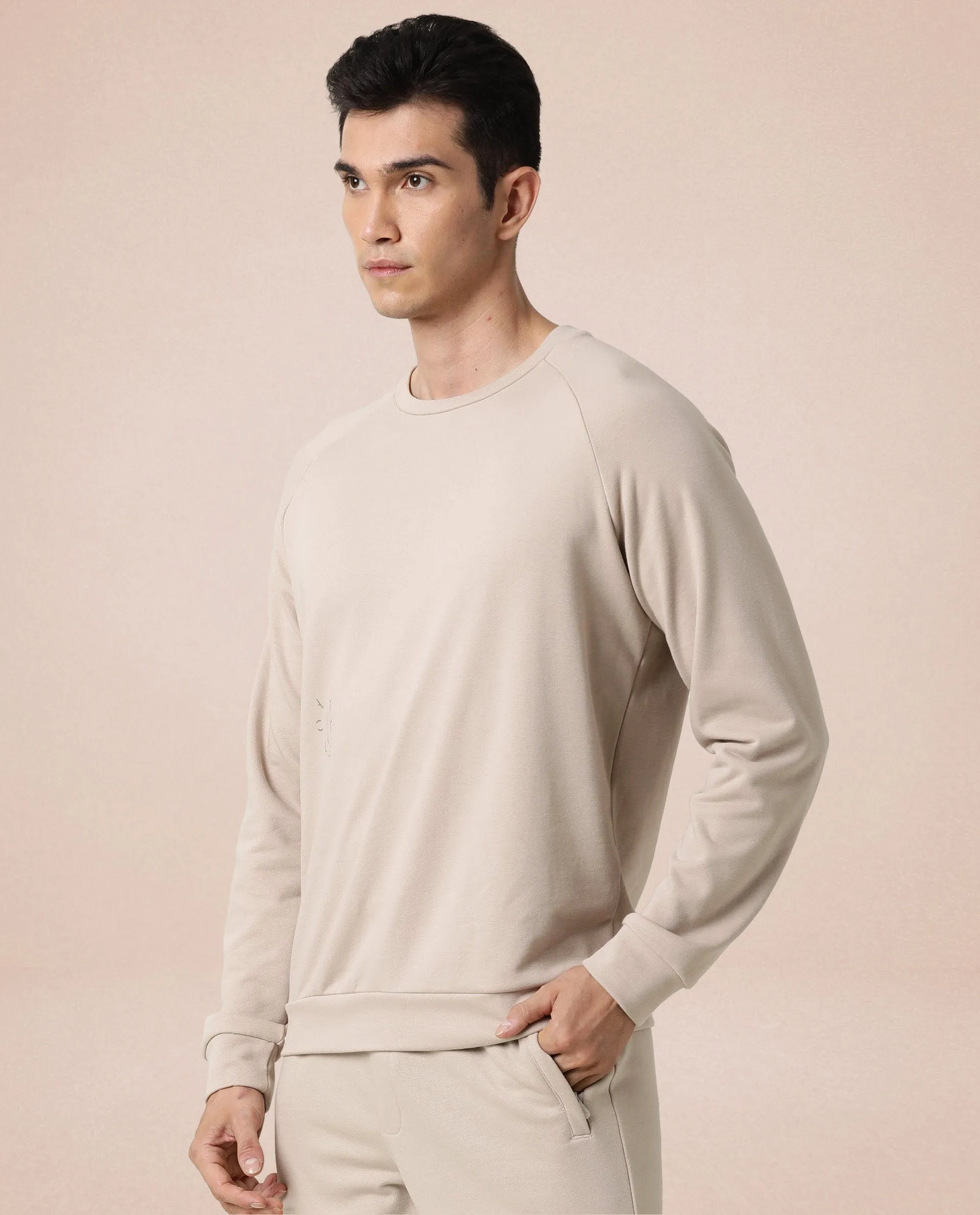 Rare Rabbit Articale Men's Arum Sand Beige Cotton Fabric Full Sleeves Solid Sweatshirt