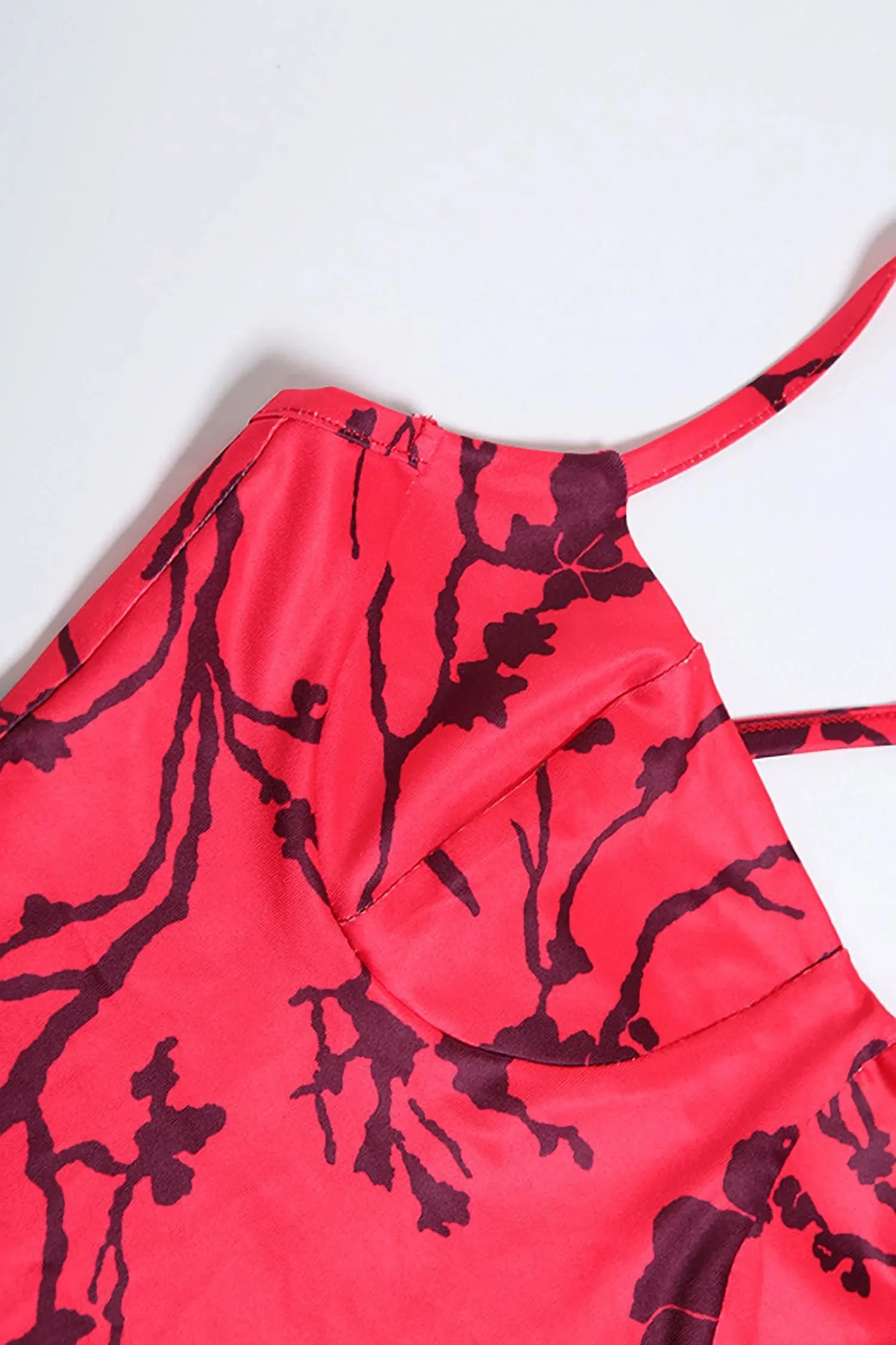 Red Floral Spaghetti Straps Maxi Dress