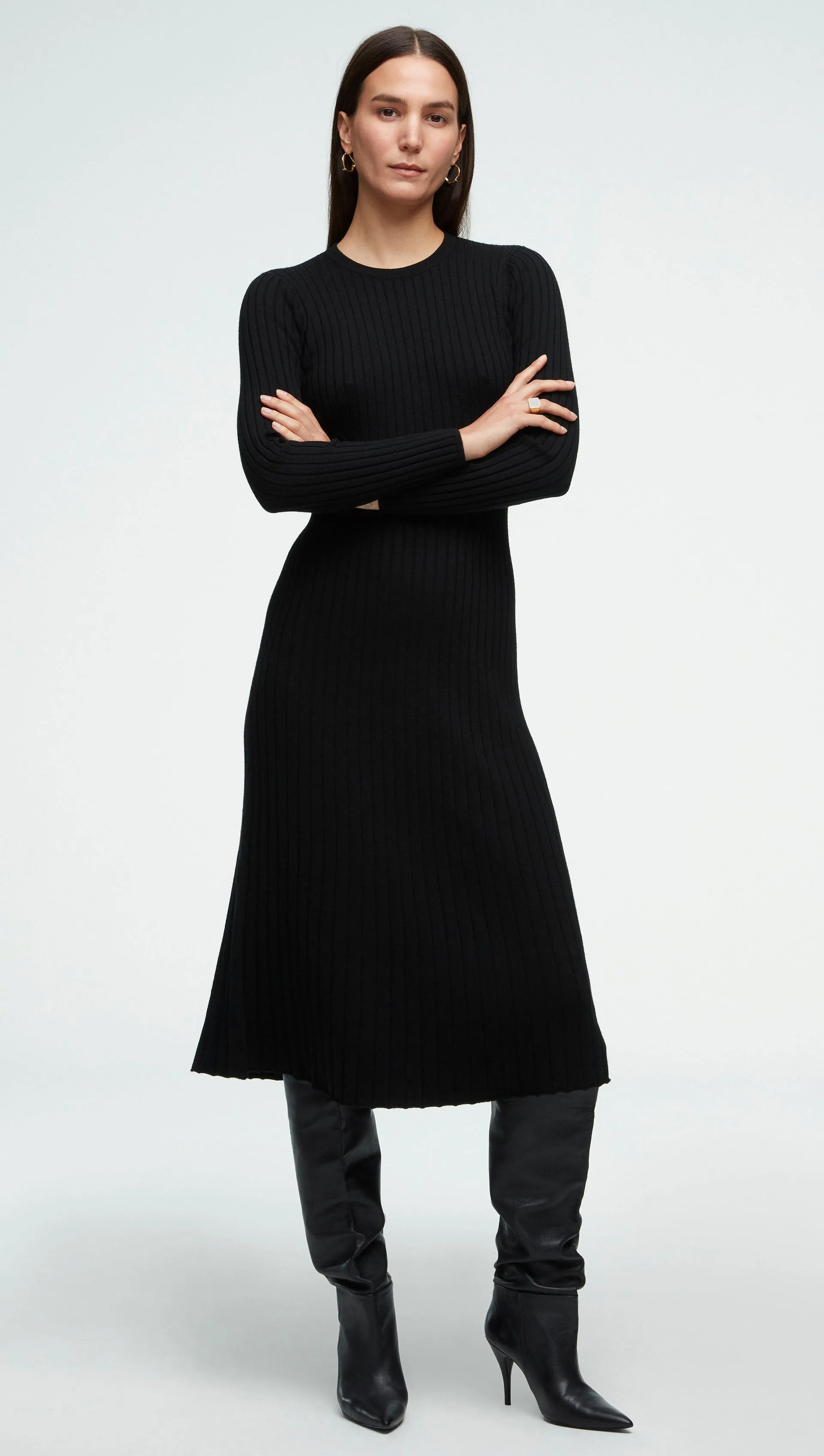 Ribbed Everyday Dress in Merino Wool | Black