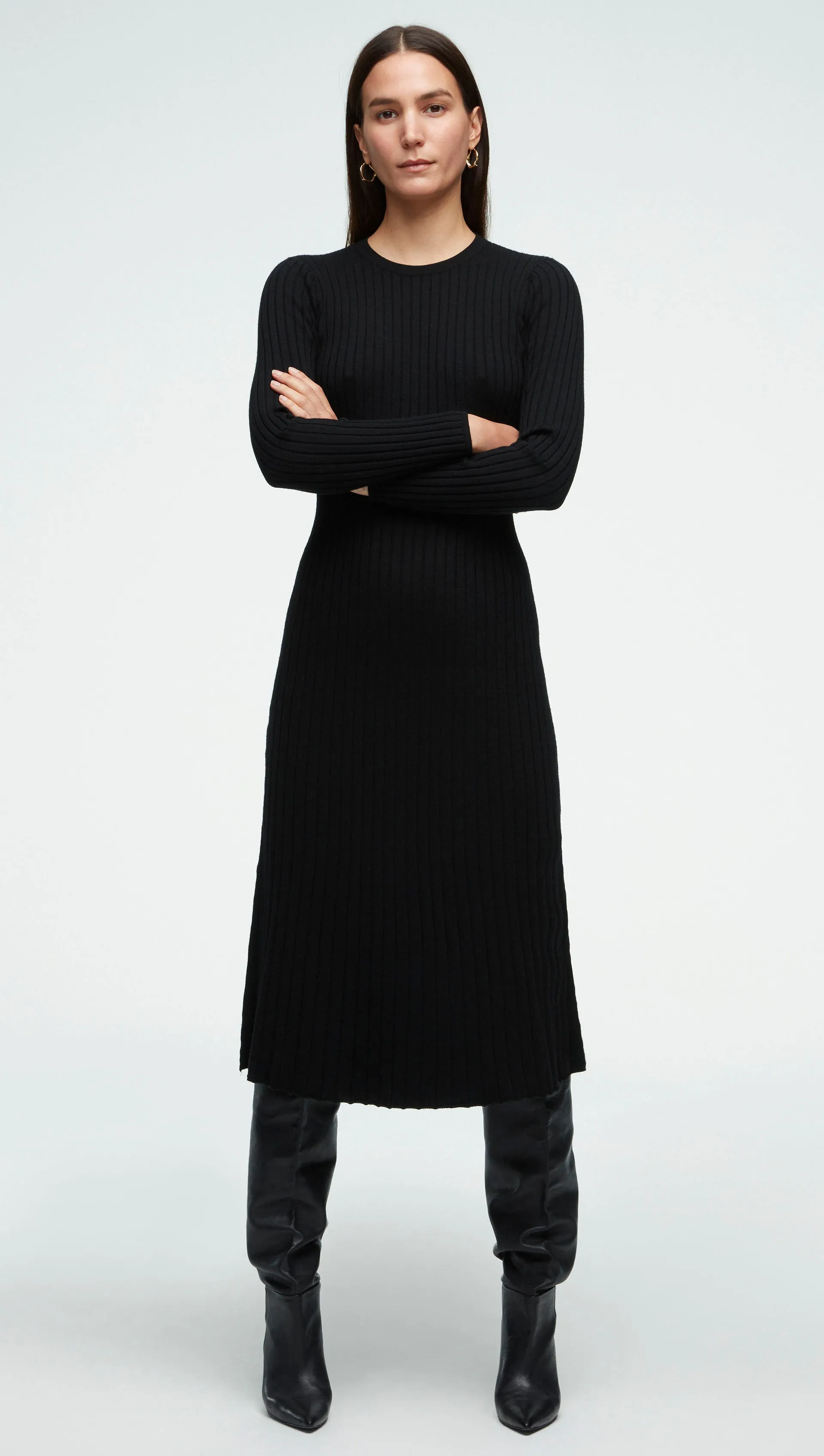 Ribbed Everyday Dress in Merino Wool | Black