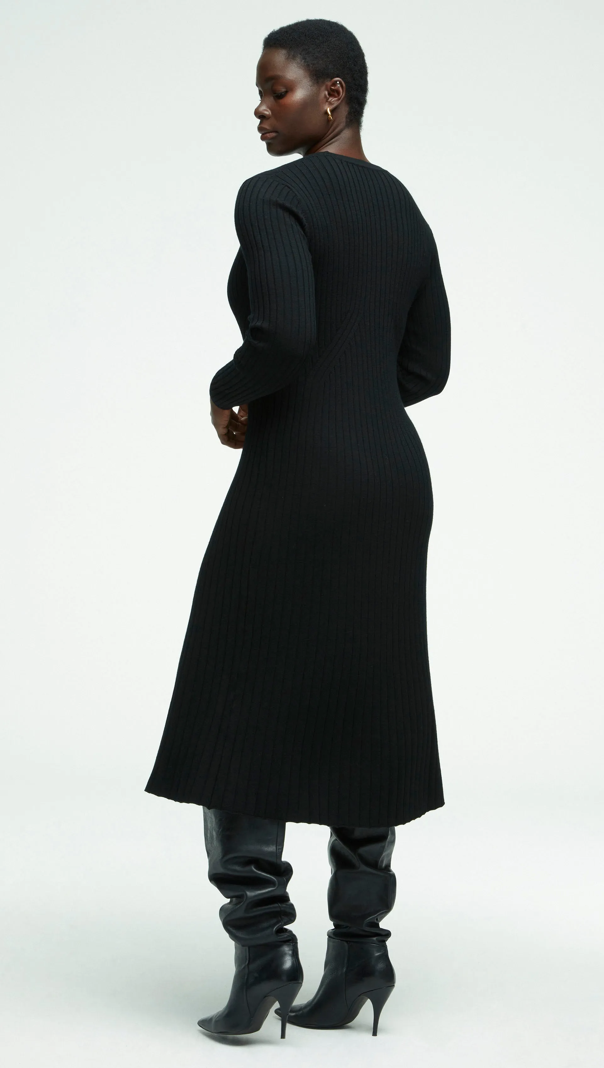 Ribbed Everyday Dress in Merino Wool | Black