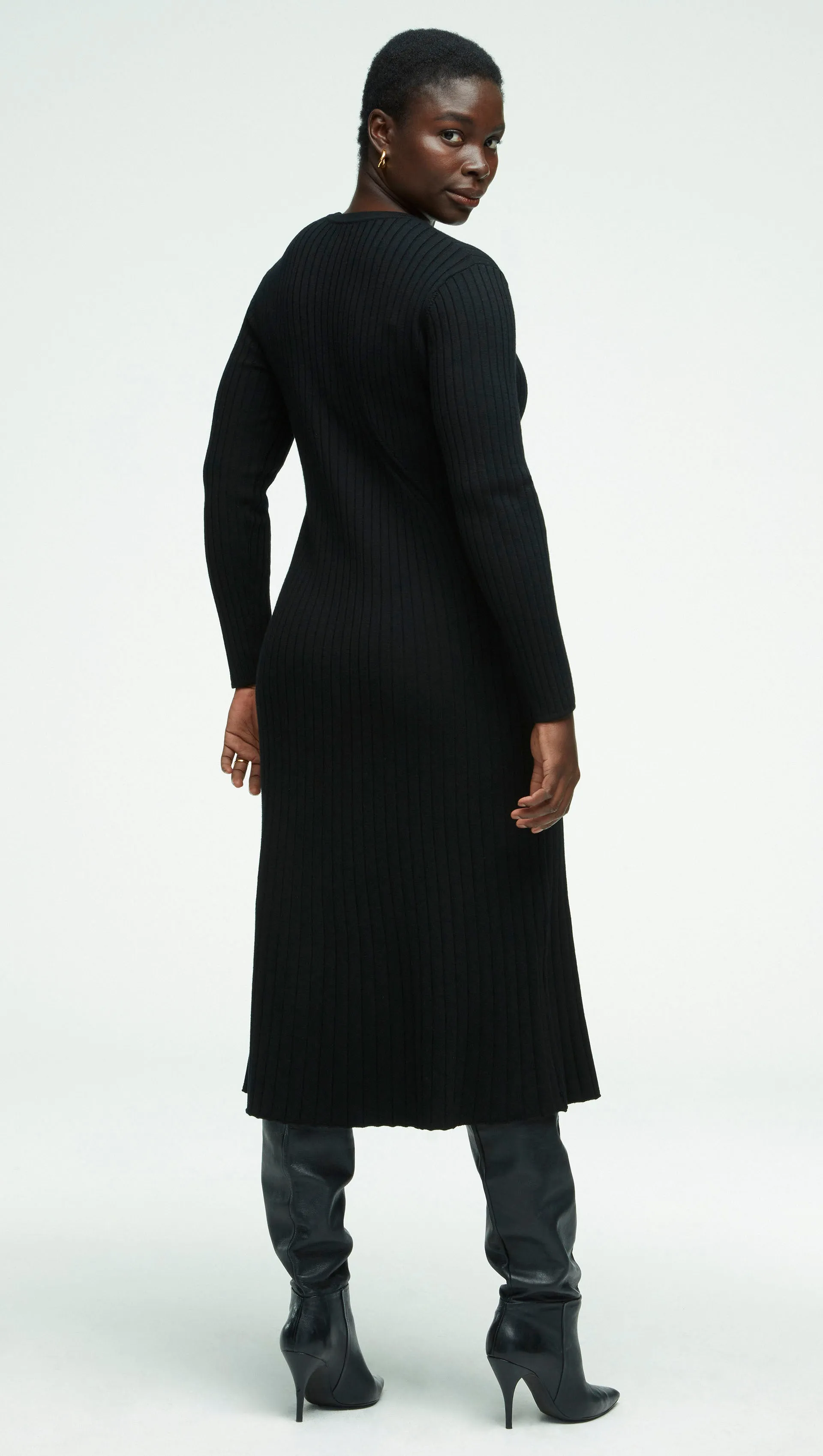 Ribbed Everyday Dress in Merino Wool | Black