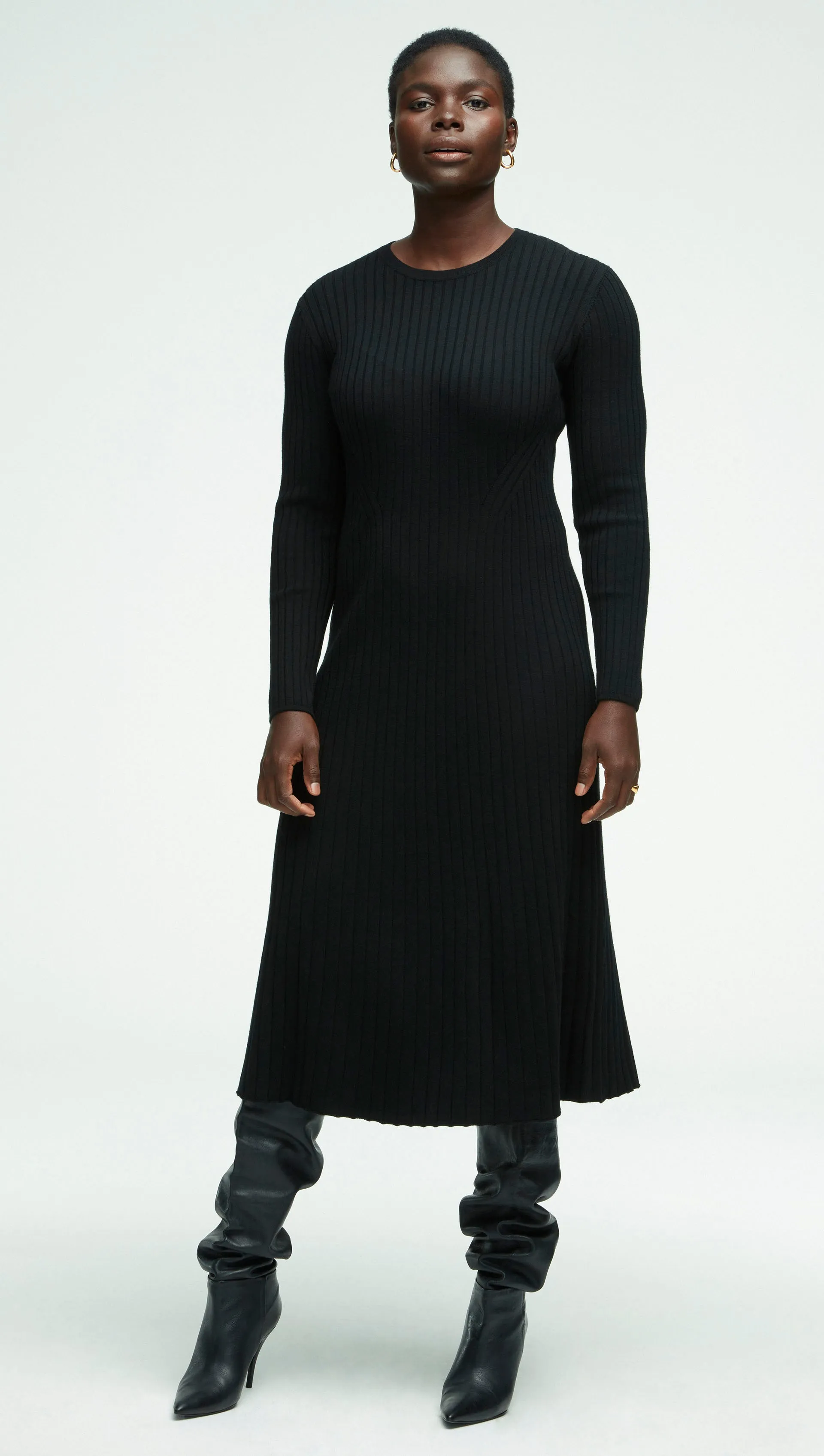 Ribbed Everyday Dress in Merino Wool | Black