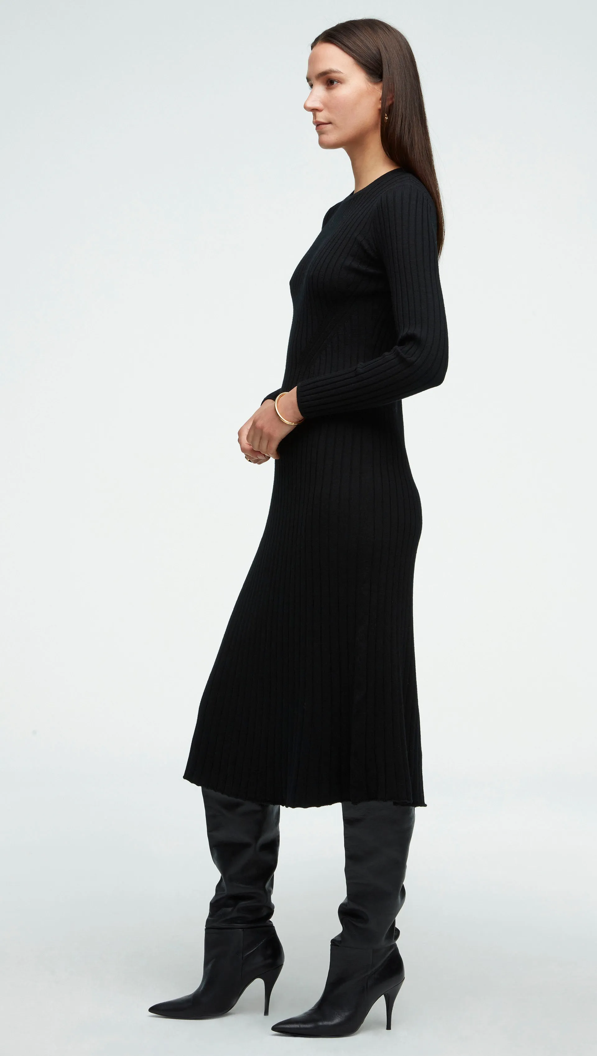 Ribbed Everyday Dress in Merino Wool | Black