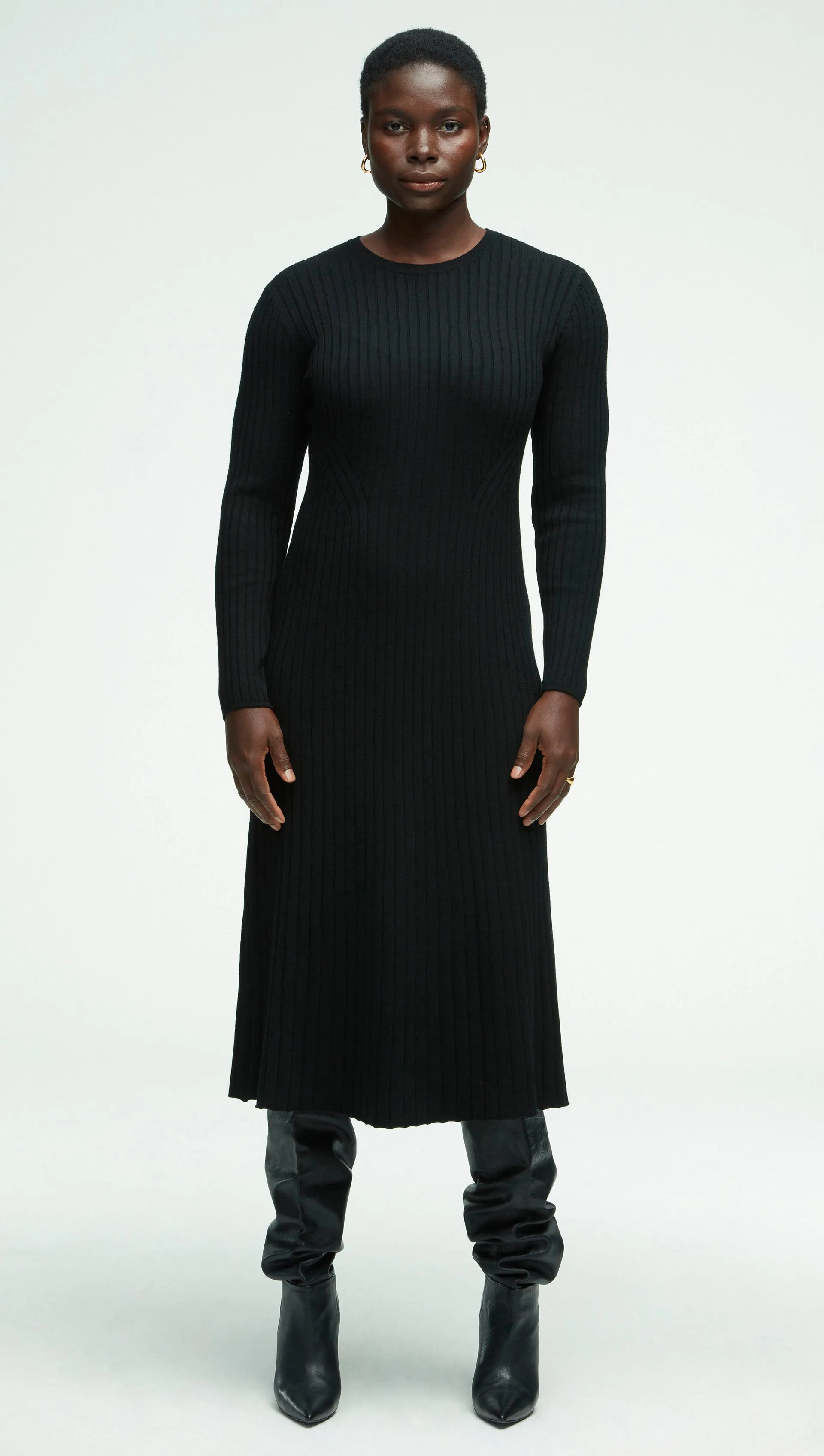 Ribbed Everyday Dress in Merino Wool | Black