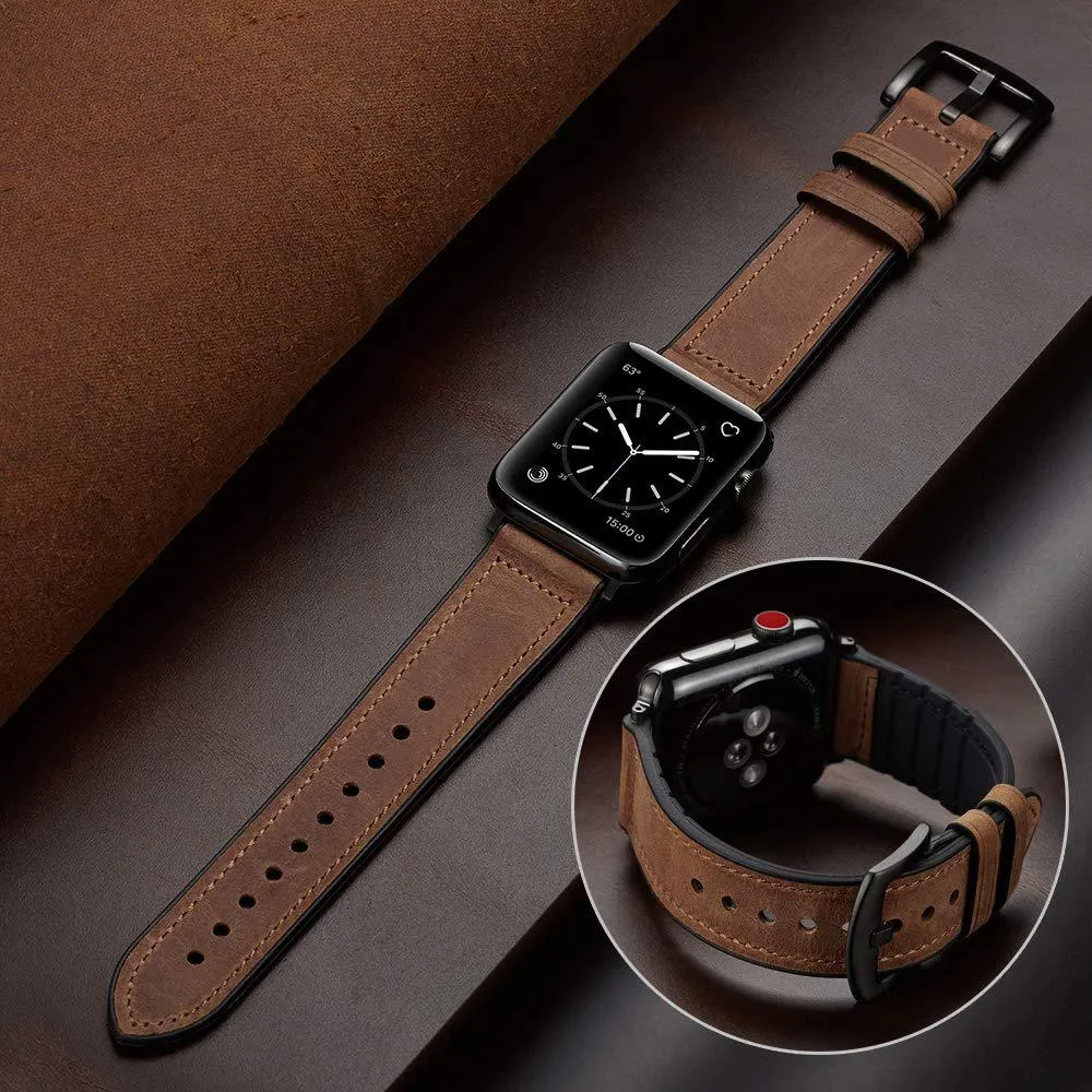 Rubber Hybrid iWatch Leather Strap for iWatch (Series SE/6/5/4)