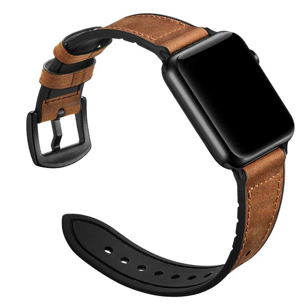 Rubber Hybrid iWatch Leather Strap for iWatch (Series SE/6/5/4)