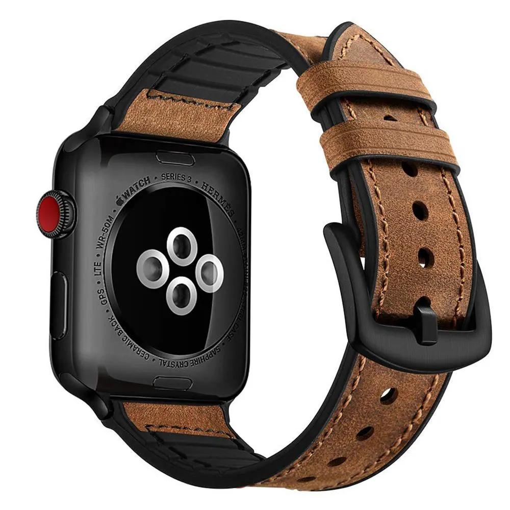 Rubber Hybrid iWatch Leather Strap for iWatch (Series SE/6/5/4)