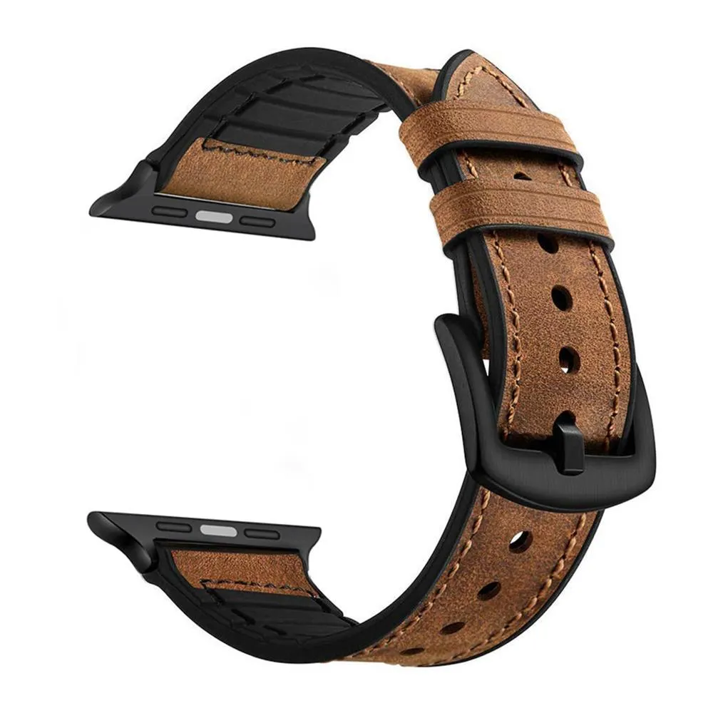 Rubber Hybrid iWatch Leather Strap for iWatch (Series SE/6/5/4)