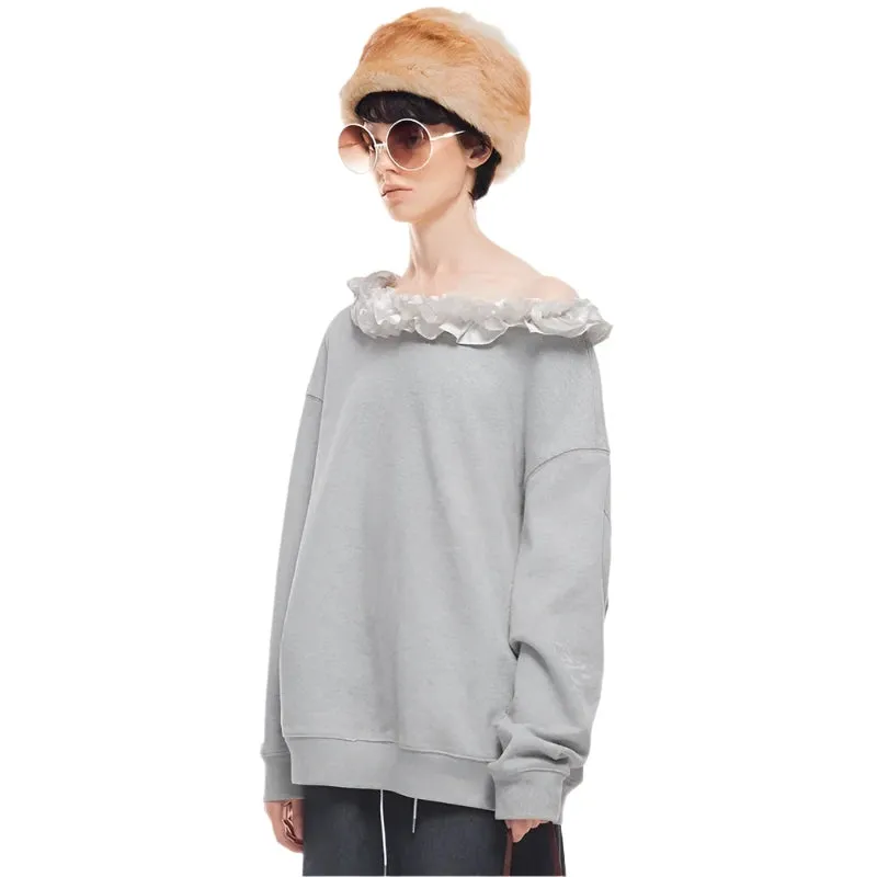 Ruffled Baggy Hoodies Women Clothing 2024 Fal Winter Pullovers Cozy Grey Sweatshirts Long Sleeve Tees P85-DF41